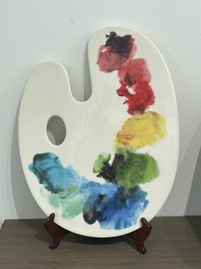 FISHS EDDY Artist Painter's Palette Charcuterie Ceramic Cheese Tray 15x11.5” New